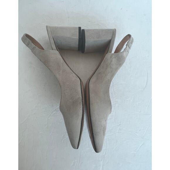 Lewit Suede Gray Leather Slingback Chunky Block Pointed Toe Pump Sandal Shoe 9.5 - Picture 5 of 12